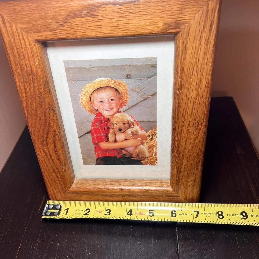 VTG Oak Picture Frame Photo Storage Box Hinged Wood Frame Album farm  cottage